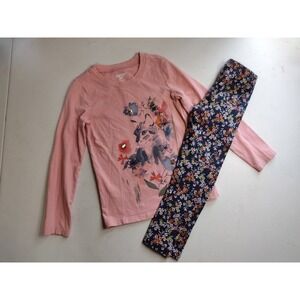 OshKosh Girls Pink Kitten Sequin Top and Carter's Floral Leggings Set 6/6x